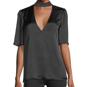 PAIGE Black Cateline Collared V-Neck Silk Blouse